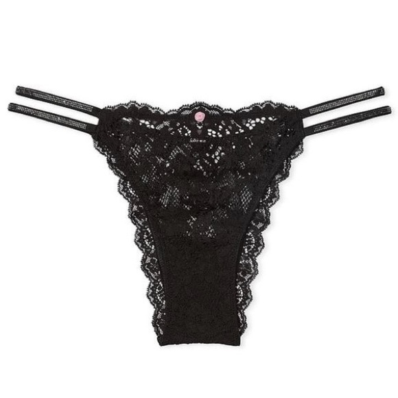 Victoria’s Secret Extra Large Black Twinkle Strap Lace Brazilian Panty - Picture 1 of 5